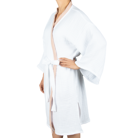 Müslin Bornoz Beyaz - Pudra