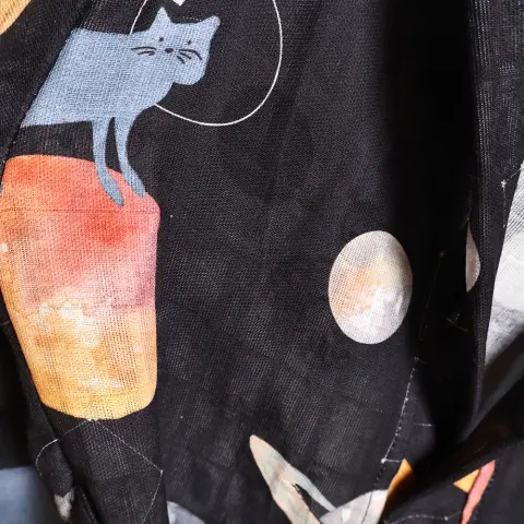 Galaxy Cat Çocuk Müslin Bornoz Siyah - 7-8