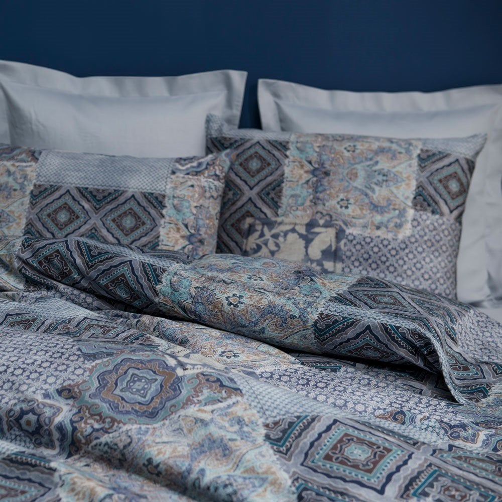 %100 Pamuk Saten Gabe  Nevresim Takımı Mavi - Tek Kişilik - Fitted Çarşaf