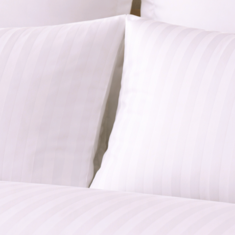 %100 Pamuk Saten Çizgili 1cm Saten  Nevresim Takımı Beyaz - King Size - Fitted Çarşaf