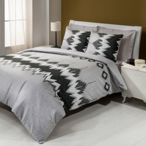 %100 Pamuk Saten Nikola  Nevresim Takımı Gri - Tek Kişilik - Fitted Çarşaf