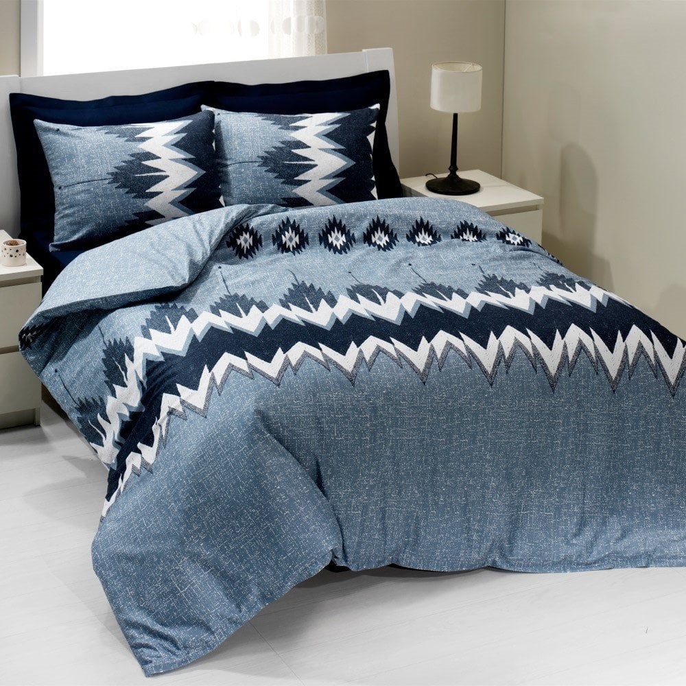 %100 Pamuk Saten Nikola  Nevresim Takımı Lacivert - Çift Kişilik - Düz Çarşaf