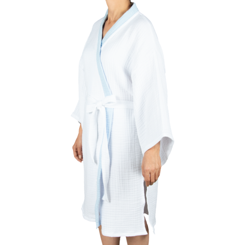 Müslin Bornoz Beyaz – Mavi