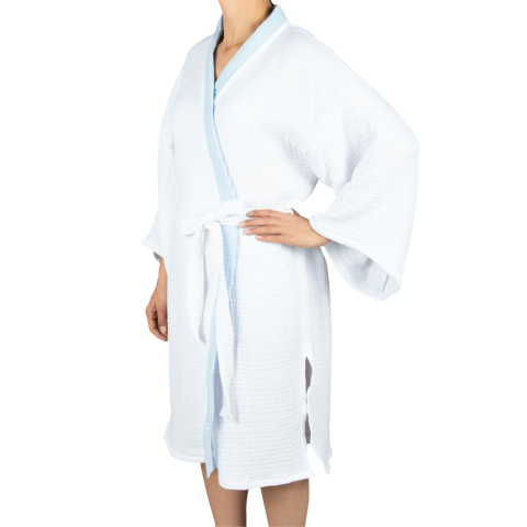 Müslin Bornoz Beyaz – Mavi