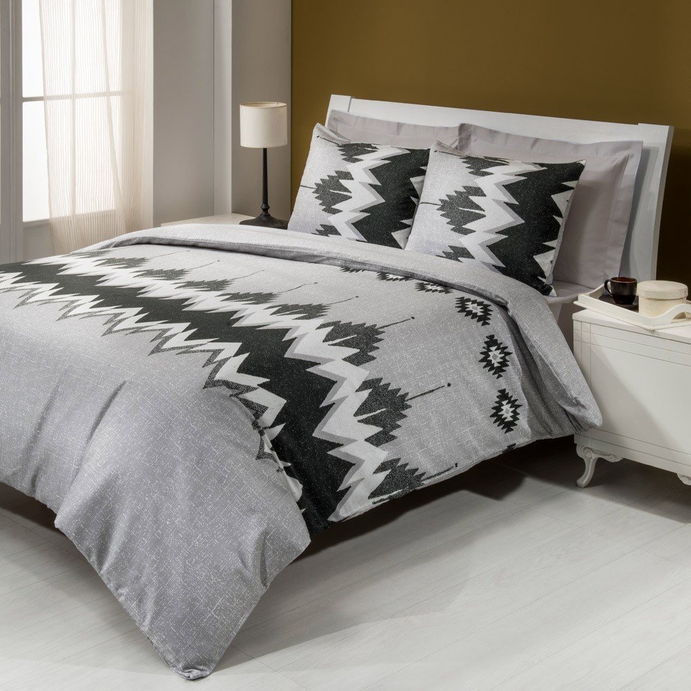 %100 Pamuk Saten Nikola  Nevresim Takımı Gri - Çift Kişilik - Fitted Çarşaf