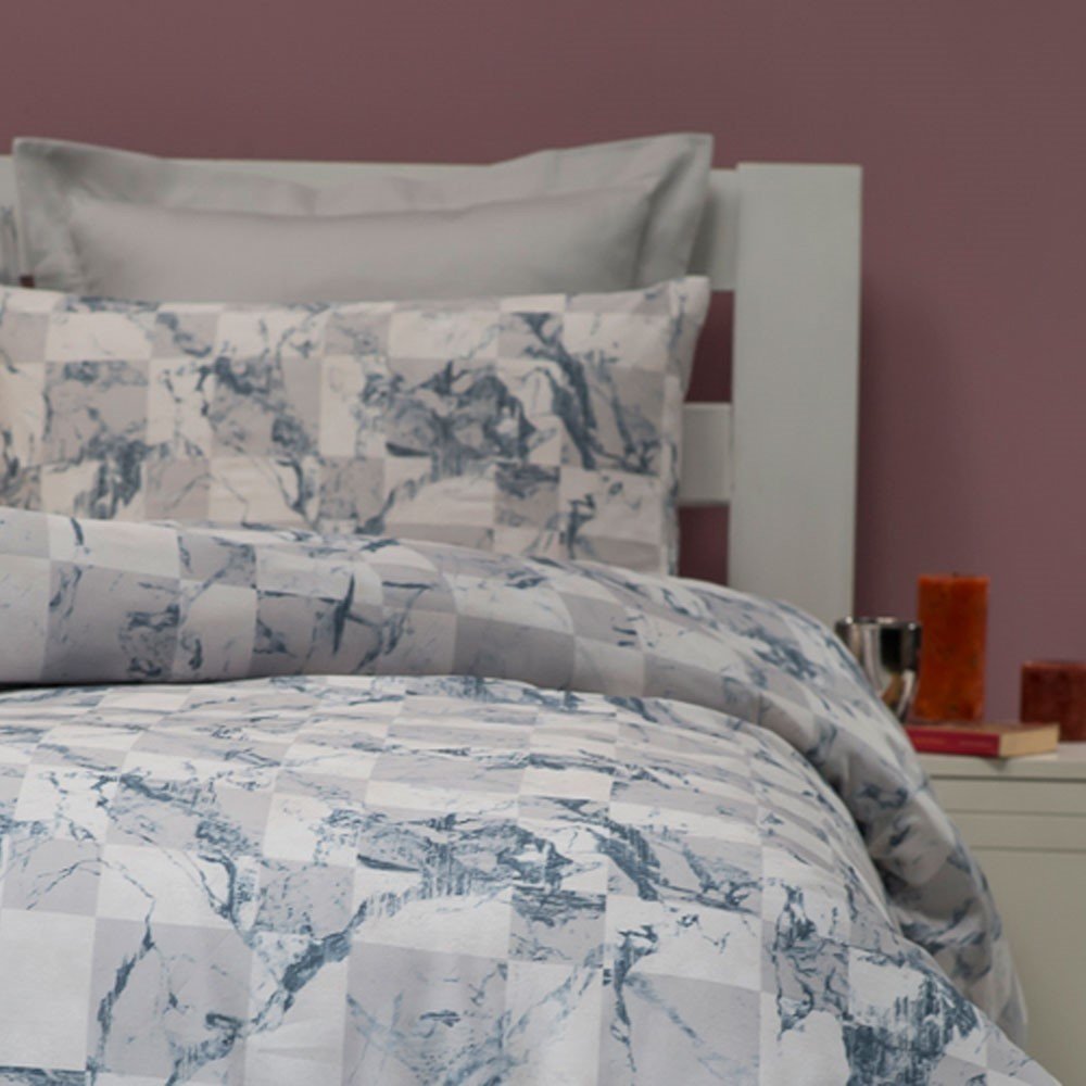 %100 Pamuk Saten Russo  Nevresim Takımı Mavi - Tek Kişilik - Fitted Çarşaf