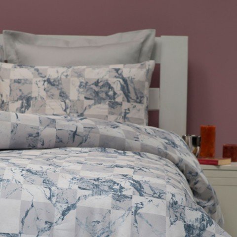 %100 Pamuk Saten Russo  Nevresim Takımı Mavi - Tek Kişilik - Fitted Çarşaf