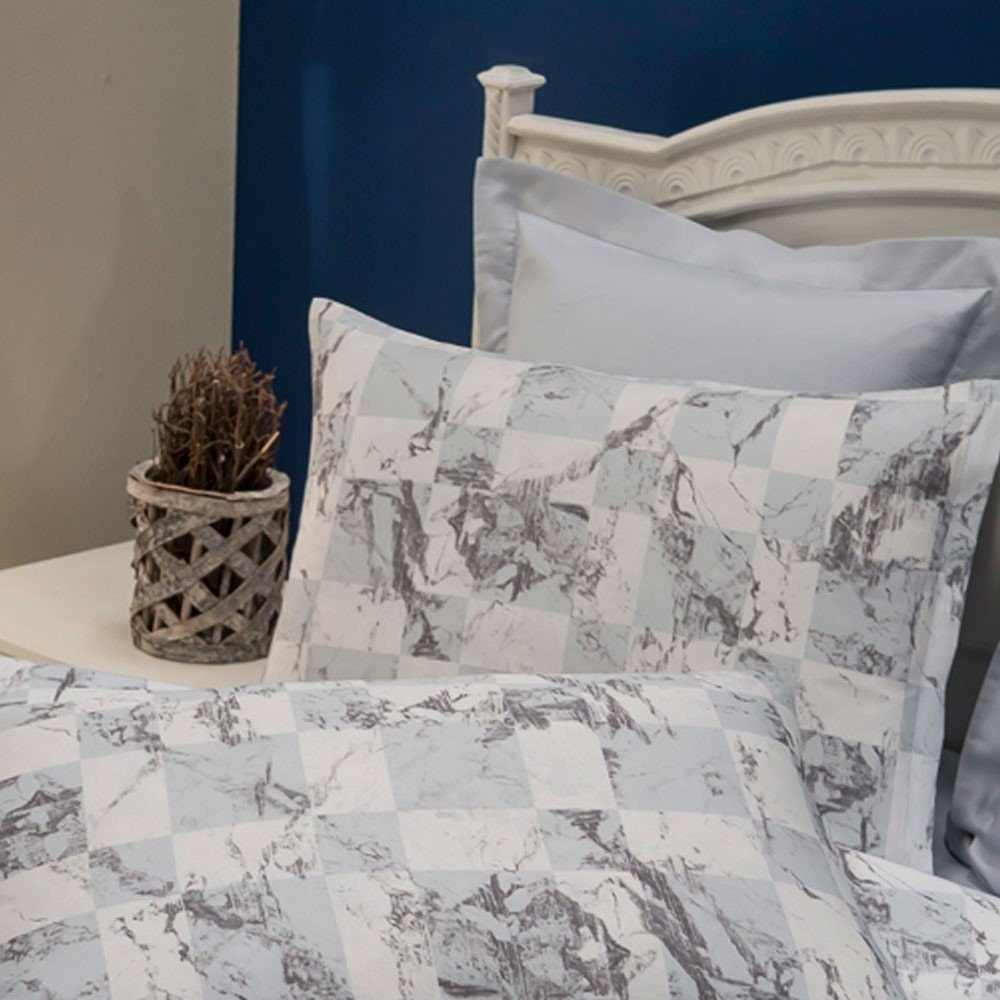 %100 Pamuk Saten Russo  Nevresim Takımı Gri - Tek Kişilik - Düz Çarşaf