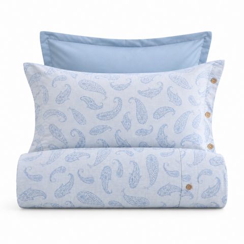 Paisley Jacquard Nevresim Takımı Mavi - Çift Kişilik - Düz Çarşaf