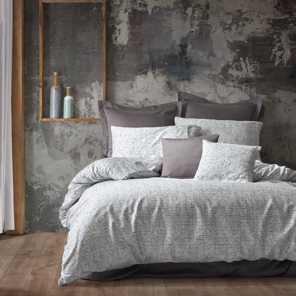 %100 Pamuk Saten Lucan Nevresim Takımı Gri - King Size - Düz Çarşaf