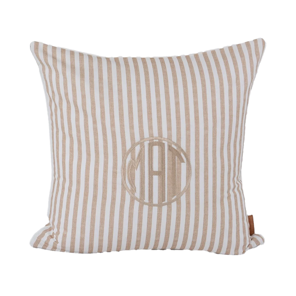 Linen Stripes Kışiye Özel Nakışlı Kırlent Bej