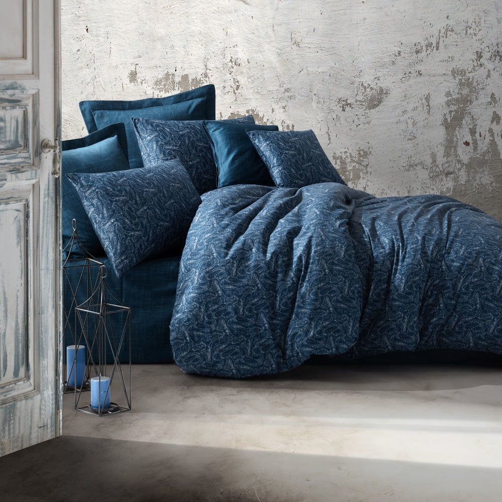 %100 Pamuk Saten Cecile  Nevresim Takımı Lacivert - Tek Kişilik - Düz Çarşaf