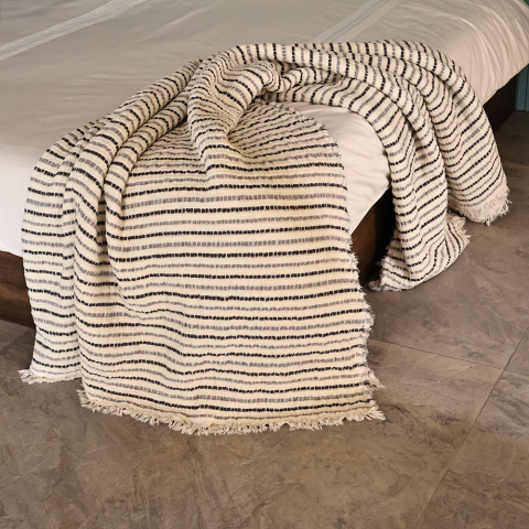 Jakarlı Dolgulu Müslin Yatak Örtüsü Lacivert