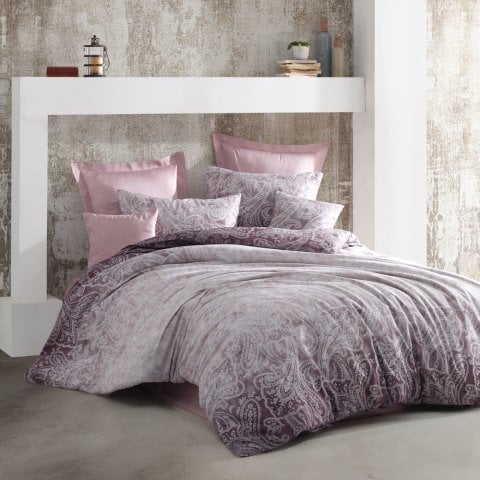 %100 Pamuk Saten Claire  Nevresim Takımı Lila - Tek Kişilik - Fitted Çarşaf