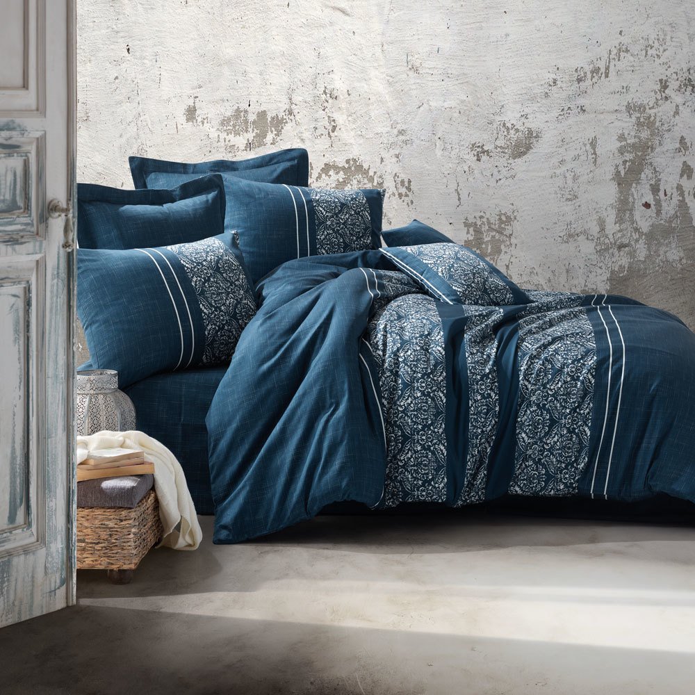 %100 Pamuk Saten Caprice  Nevresim Takımı Lacivert - Tek Kişilik - Düz Çarşaf