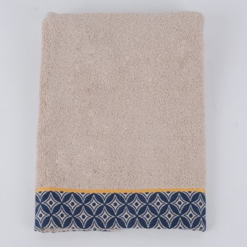 Kişiye Özel Nakışlı Lacivert Yaka Kimono Bornoz Seti S-M - Bej