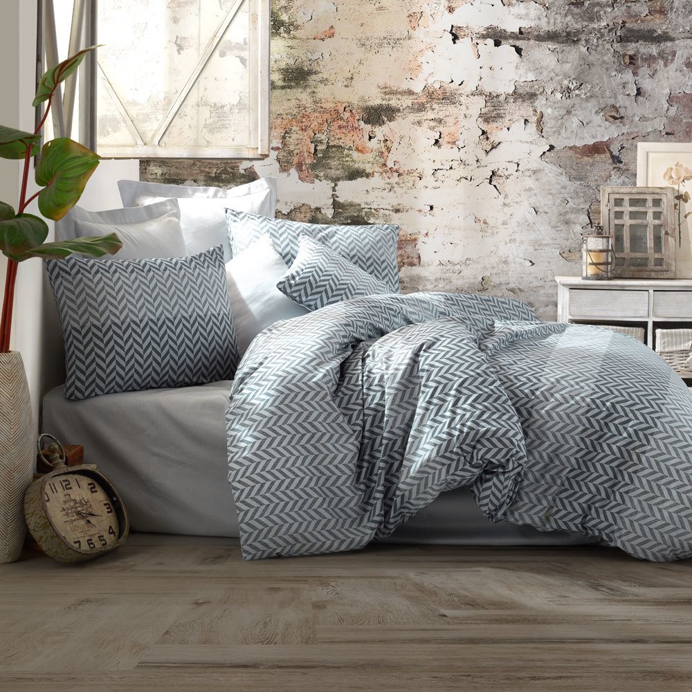 %100 Pamuk Saten Maribel  Nevresim Takımı Gri - Tek Kişilik - Fitted Çarşaf