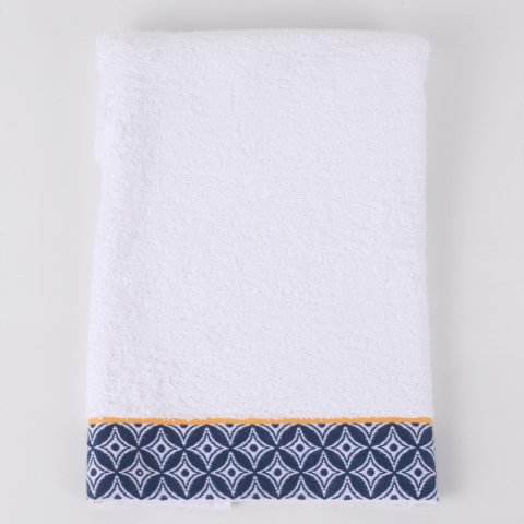 Kişiye Özel Nakışlı Lacivert Yaka Kimono Bornoz Seti S-M - Beyaz