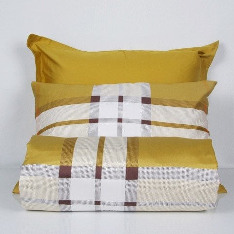 %100 Pamuk Saten Joe  Nevresim Takımı Hardal - Çift Kişilik - Fitted Çarşaf