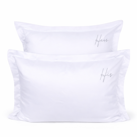 HIS HERS Nakışlı Yastık Kılıfı Silver - Volanlı Yastık Kılıfı - 80 Tel Kumaş