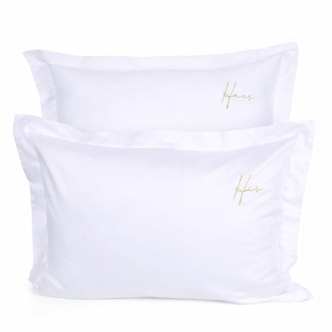 HIS HERS Nakışlı Yastık Kılıfı Silver - Volanlı Yastık Kılıfı - 80 Tel Kumaş
