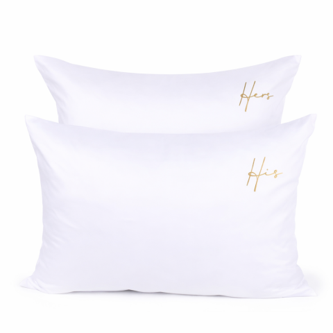 HIS HERS Nakışlı Yastık Kılıfı Silver - Volanlı Yastık Kılıfı - 80 Tel Kumaş