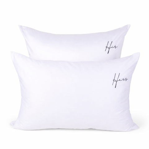 HIS HERS Nakışlı Yastık Kılıfı Silver - Volanlı Yastık Kılıfı - 80 Tel Kumaş