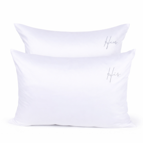 HIS HERS Nakışlı Yastık Kılıfı Silver - Volanlı Yastık Kılıfı - 80 Tel Kumaş