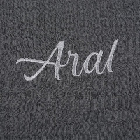 Kişiye Özel Nakışlı Çok Amaçlı Müslin Örtü Koyu Gri