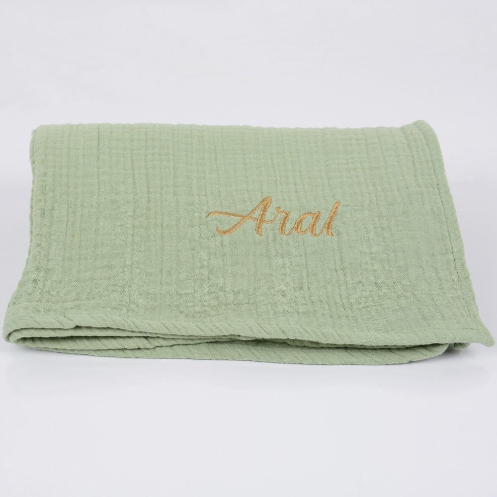 Kişiye Özel Nakışlı Çok Amaçlı Müslin Örtü Fıstık