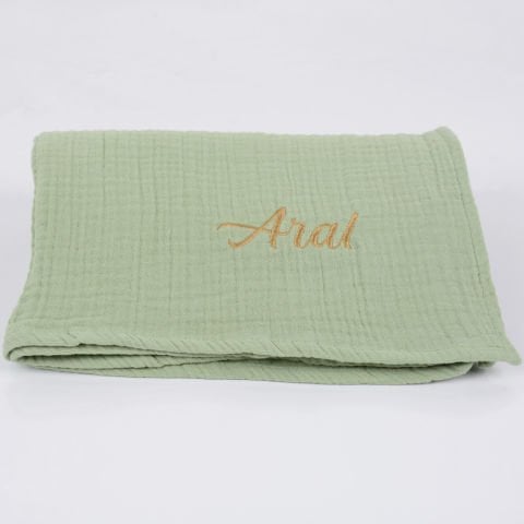 Kişiye Özel Nakışlı Çok Amaçlı Müslin Örtü Fıstık