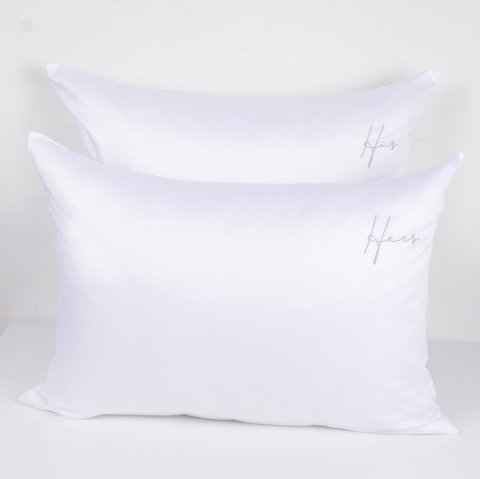 HIS HERS Nakışlı Yastık Kılıfı Silver - Standart Yastık Kılıfı - 120 Tel Kumaş