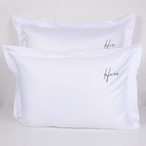 HIS HERS Nakışlı Yastık Kılıfı Black - Volanlı Yastık Kılıfı - 120 Tel Kumaş