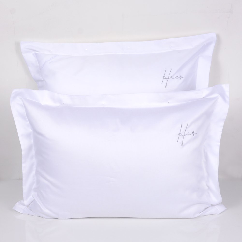 HIS HERS Nakışlı Yastık Kılıfı Silver - Volanlı Yastık Kılıfı - 120 Tel Kumaş