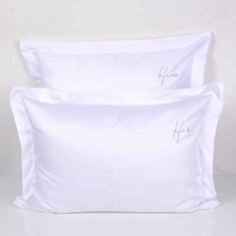 HIS HERS Nakışlı Yastık Kılıfı Silver - Volanlı Yastık Kılıfı - 120 Tel Kumaş
