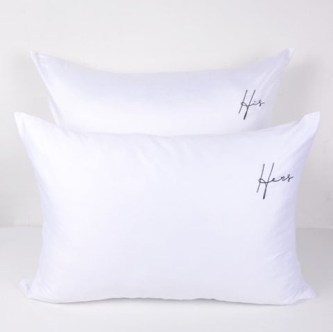 HIS HERS Nakışlı Yastık Kılıfı Black - Standart Yastık Kılıfı - 80 Tel Kumaş