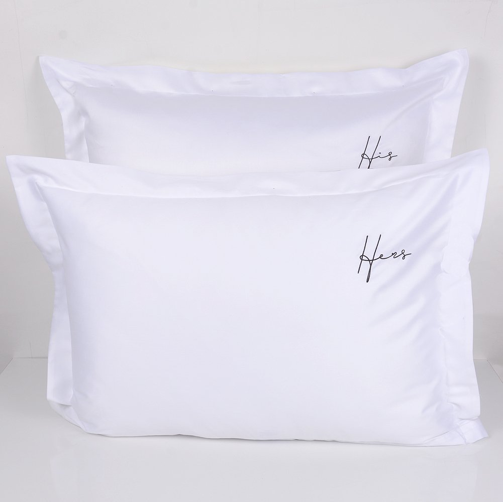 HIS HERS Nakışlı Yastık Kılıfı Black - Volanlı Yastık Kılıfı - 80 Tel Kumaş