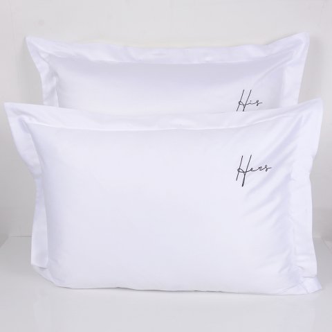 HIS HERS Nakışlı Yastık Kılıfı Black - Volanlı Yastık Kılıfı - 80 Tel Kumaş