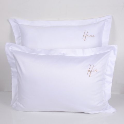 HIS HERS Nakışlı Yastık Kılıfı Gold - Volanlı Yastık Kılıfı - 80 Tel Kumaş