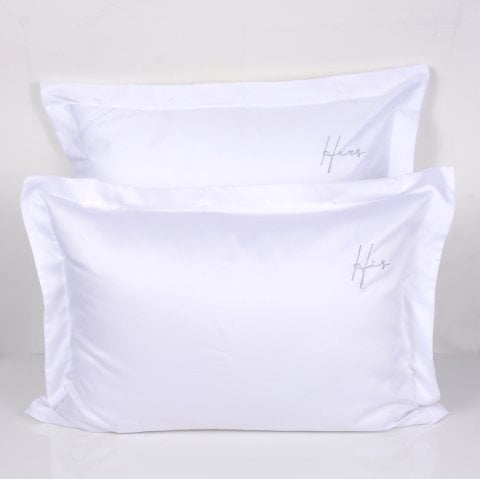 HIS HERS Nakışlı Yastık Kılıfı Silver - Volanlı Yastık Kılıfı - 80 Tel Kumaş