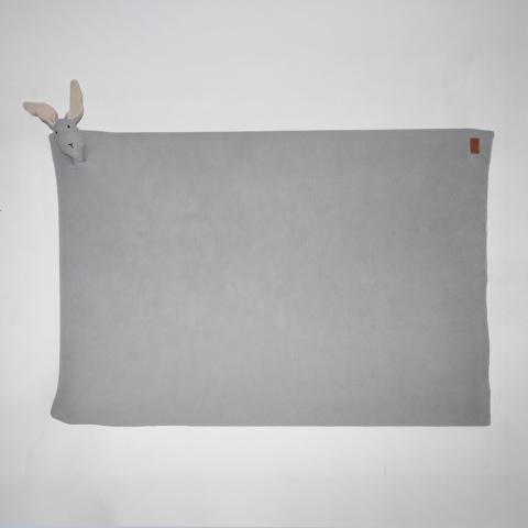 Organik Pamuk Tavşan Figürlü Örgü Battaniye Gri - 70x140