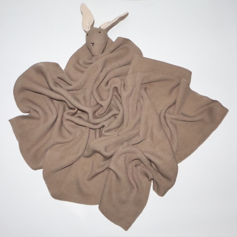 Organik Pamuk Tavşan Figürlü Örgü Battaniye Bej - 70x140