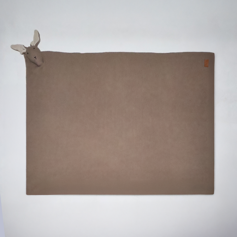 Organik Pamuk Tavşan Figürlü Örgü Battaniye Bej - 70x140