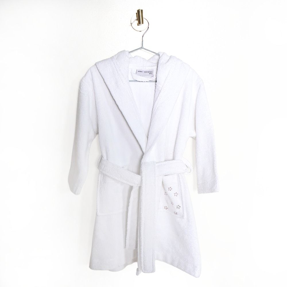 Yıldız Nakışlı Bornoz Beyaz - 6-7