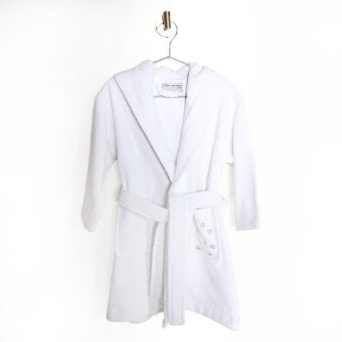 Yıldız Nakışlı Bornoz Beyaz - 6-7