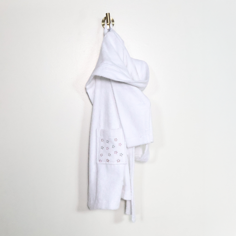 Yıldız Nakışlı Bornoz Beyaz - 6-7