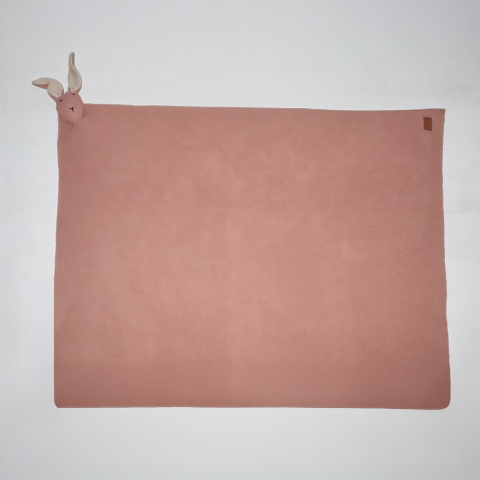 Organik Pamuk Tavşan Figürlü Örgü Battaniye Pudra - 70x140