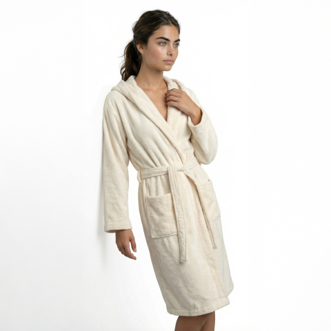 Kapüşonlu Bornoz S-M - Ekru