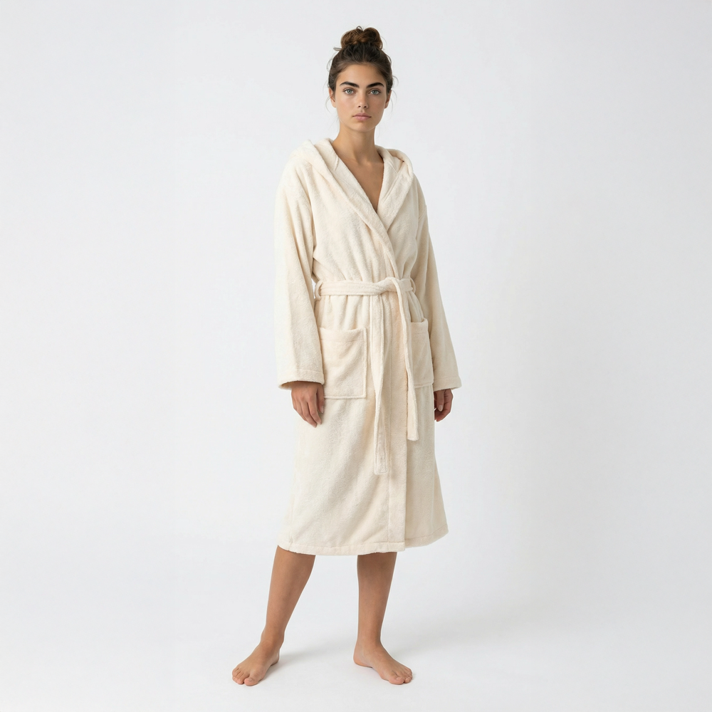 Kapüşonlu Bornoz S-M - Ekru