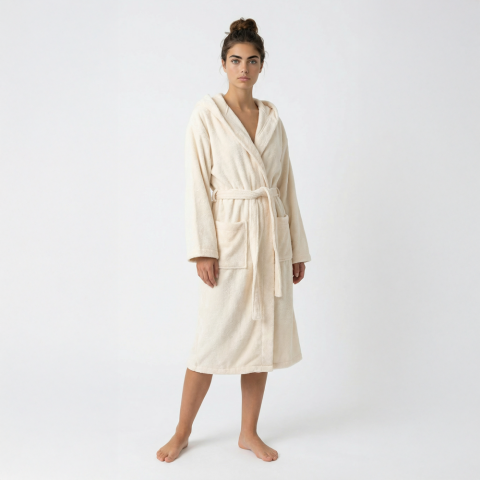 Kapüşonlu Bornoz S-M - Ekru